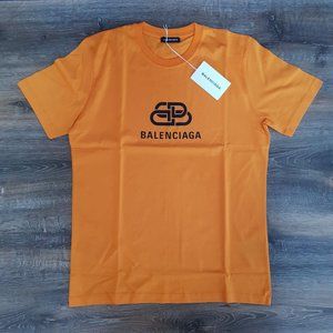Balenciaga Men Logo Printed Orange T-Shirt